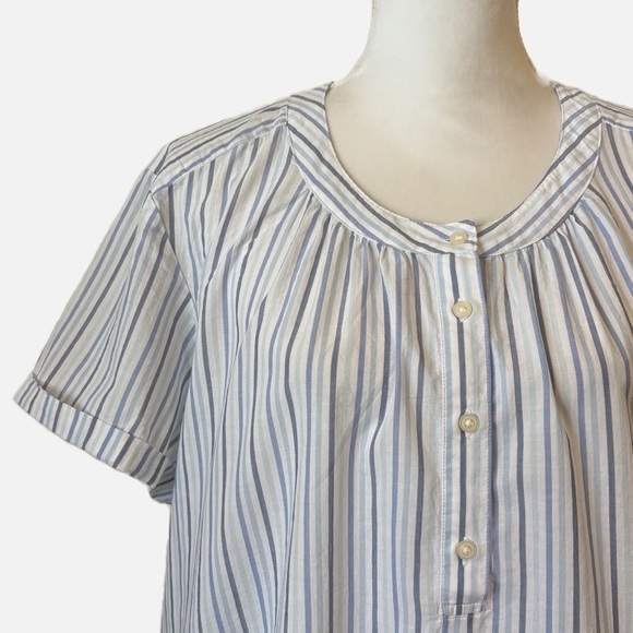 Gap Roll Sleeve Quarter Button Front Top Blue Striped 100% Cotton Women’s XL - Picture 3 of 11